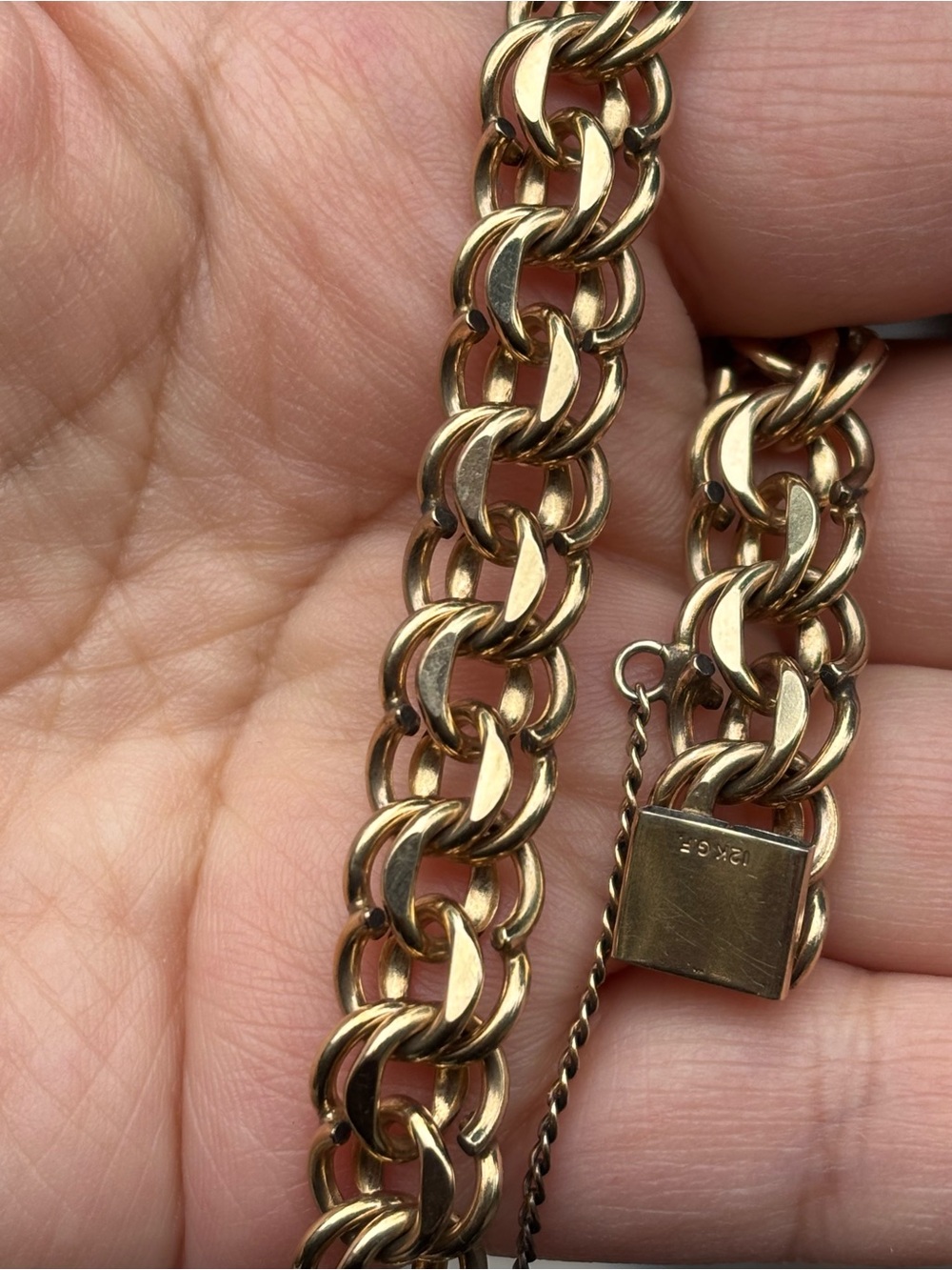 Vintage 12K Gold Filled Chunky Link Bracelet Retro Chain Statement